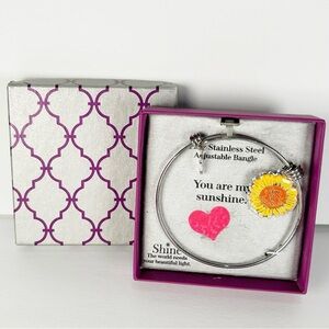 Shine Stainless Steel Adjustable Bangle Bracelet YOU ARE MY SUNSHINE Charm NEW